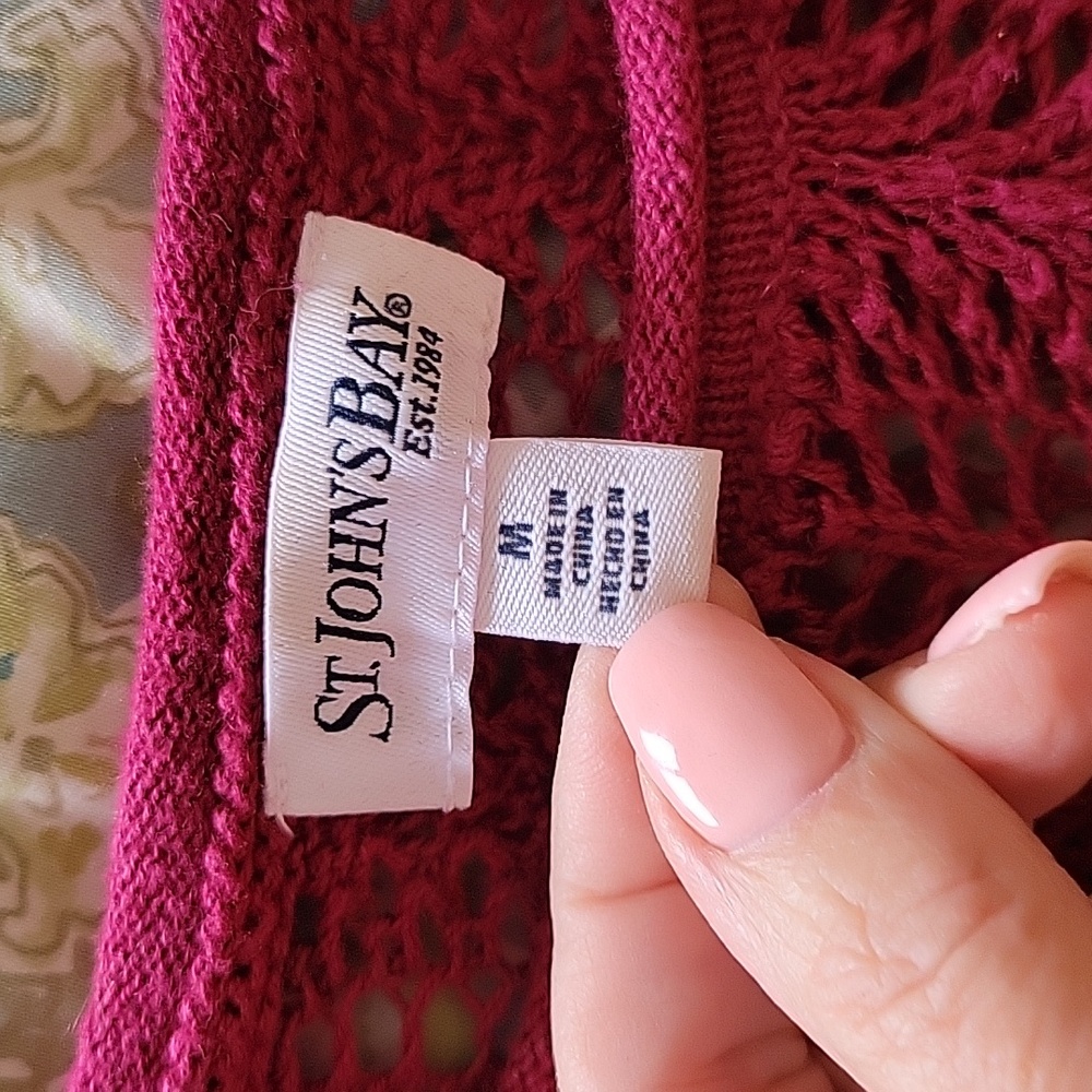 ST JOHN'S BAY CRANBERRY CROCHET KNIT SWEATER - Picture 5 of 6